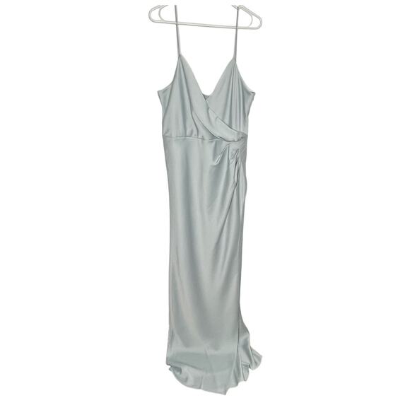 Anthropologie BHLDN Women Satin Freya Maxi Dress Size 14 Light Blue Side Slit - Picture 4 of 16